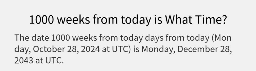 What date is 1000 weeks from today?