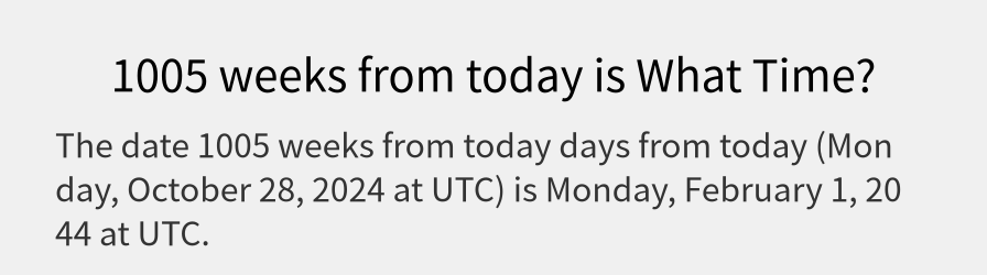 What date is 1005 weeks from today?