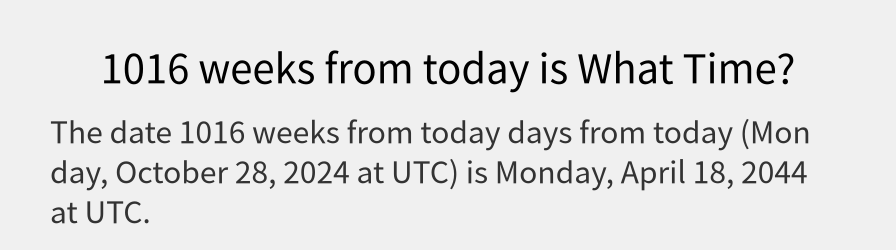 What date is 1016 weeks from today?