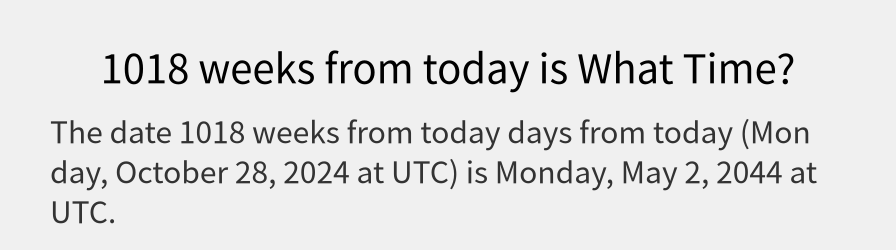 What date is 1018 weeks from today?