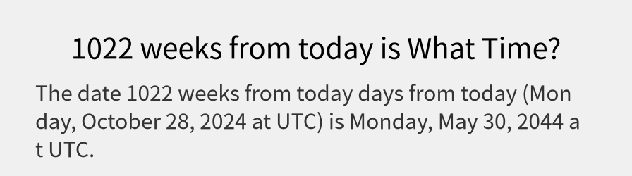 What date is 1022 weeks from today?