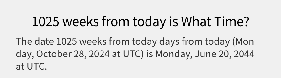 What date is 1025 weeks from today?