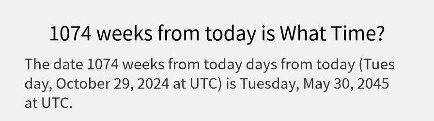 What date is 1074 weeks from today?