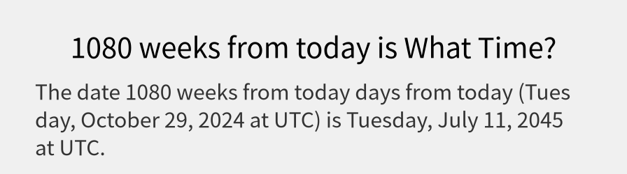 What date is 1080 weeks from today?