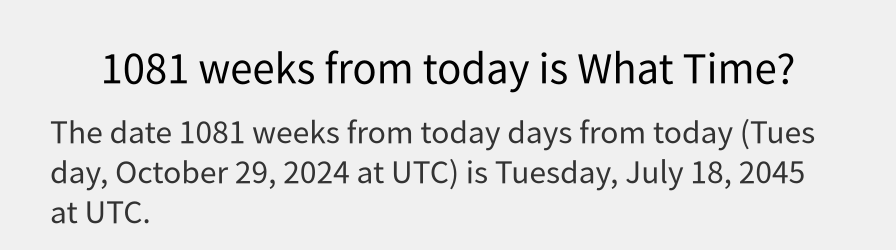 What date is 1081 weeks from today?