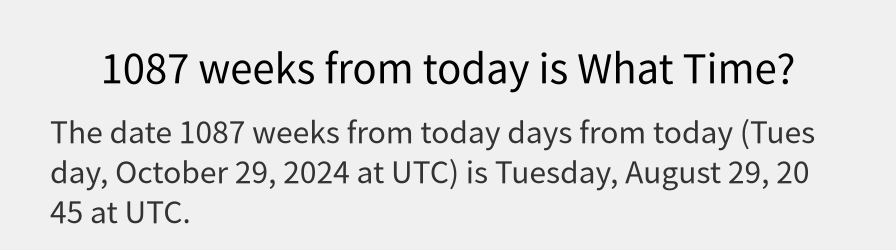 What date is 1087 weeks from today?