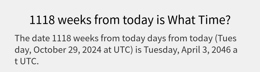 What date is 1118 weeks from today?