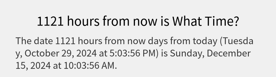 What date is 1121 hours from now?