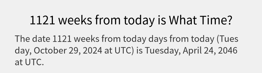 What date is 1121 weeks from today?