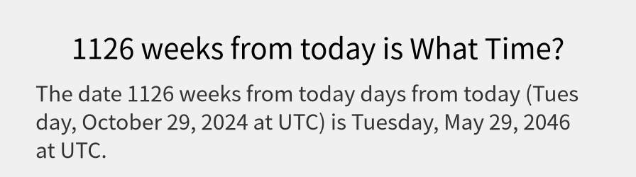 What date is 1126 weeks from today?