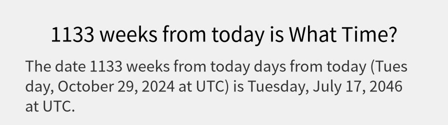 What date is 1133 weeks from today?