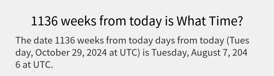 What date is 1136 weeks from today?