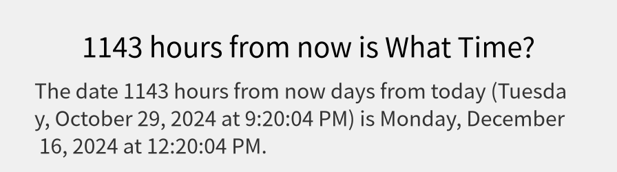 What date is 1143 hours from now?