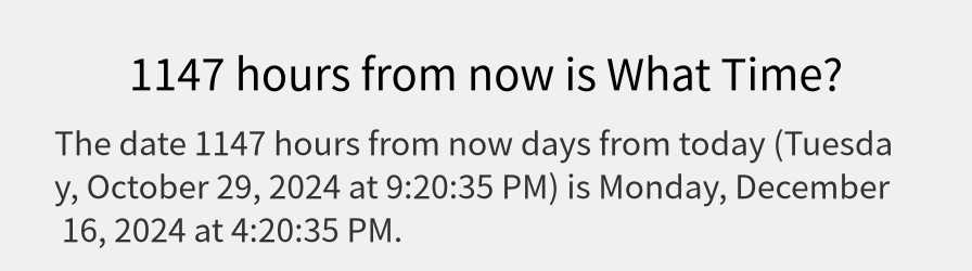 What date is 1147 hours from now?