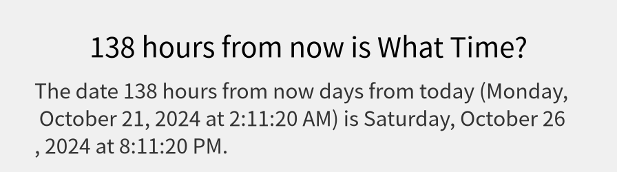 What date is 138 hours from now?