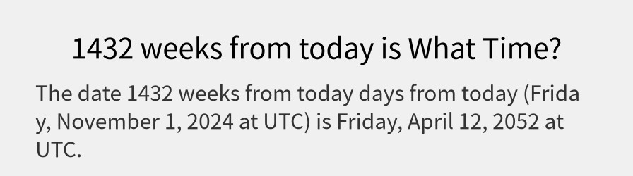 What date is 1432 weeks from today?