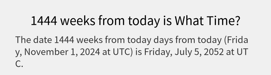 What date is 1444 weeks from today?