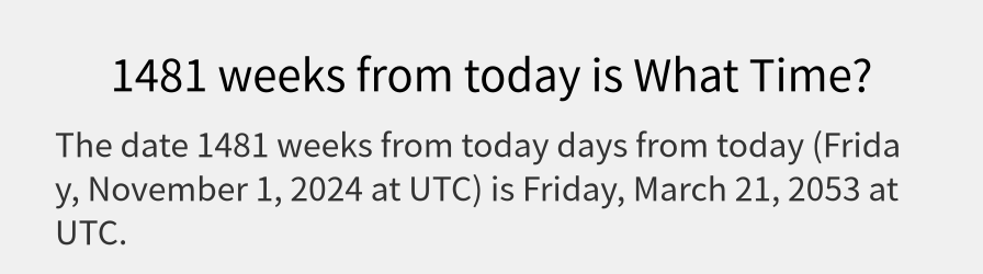 What date is 1481 weeks from today?