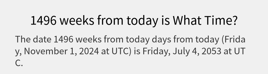 What date is 1496 weeks from today?