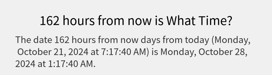 What date is 162 hours from now?