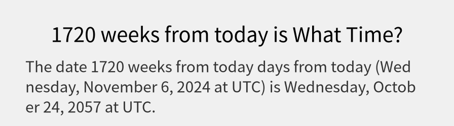 What date is 1720 weeks from today?