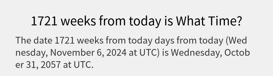 What date is 1721 weeks from today?