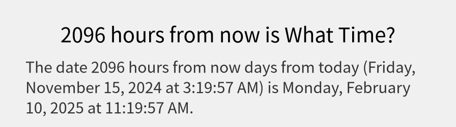 What date is 2096 hours from now?