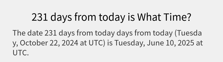 What date is 231 days from today?