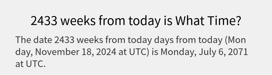 What date is 2433 weeks from today?