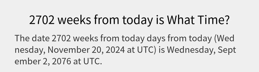 What date is 2702 weeks from today?