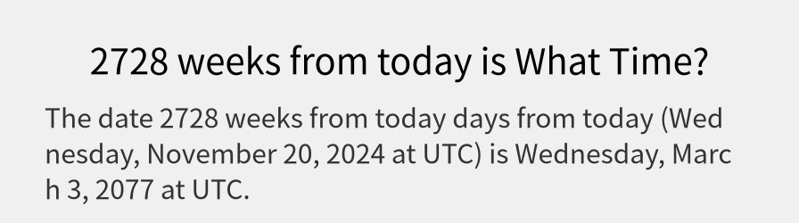 What date is 2728 weeks from today?