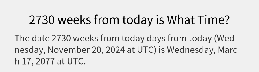 What date is 2730 weeks from today?