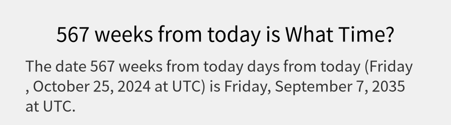 What date is 567 weeks from today?