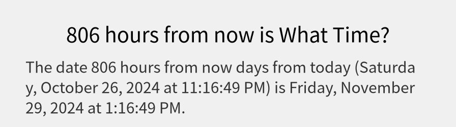 What date is 806 hours from now?