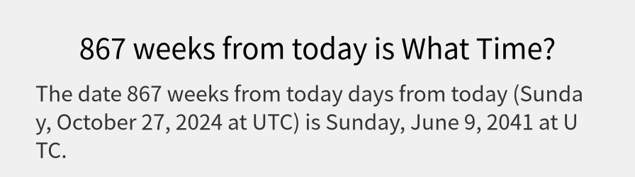 What date is 867 weeks from today?