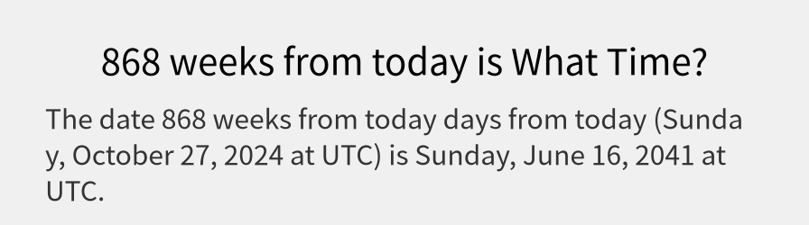 What date is 868 weeks from today?