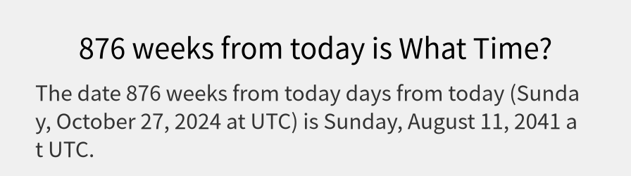 What date is 876 weeks from today?